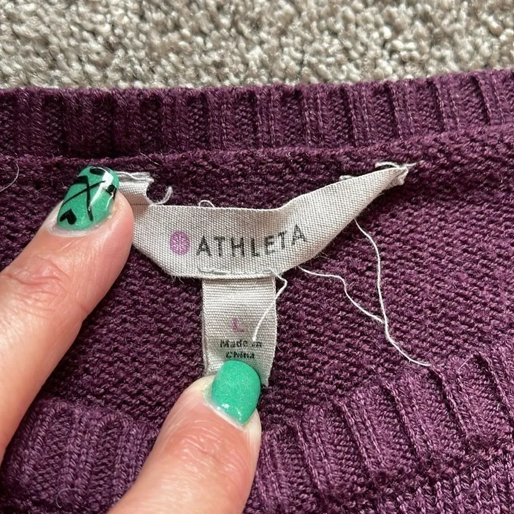 Athleta Kinsley Wool Blend Sweater Crop V Neck Purple Knit Top Size Large